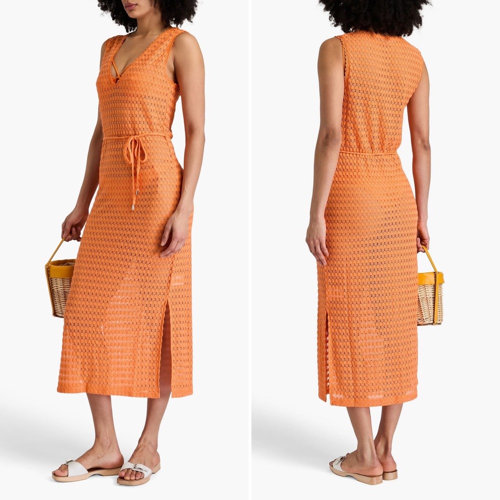 Melissa Odabash Annabel‎ Crochet Knit Midi Dress Orange boho swim coverup beach
